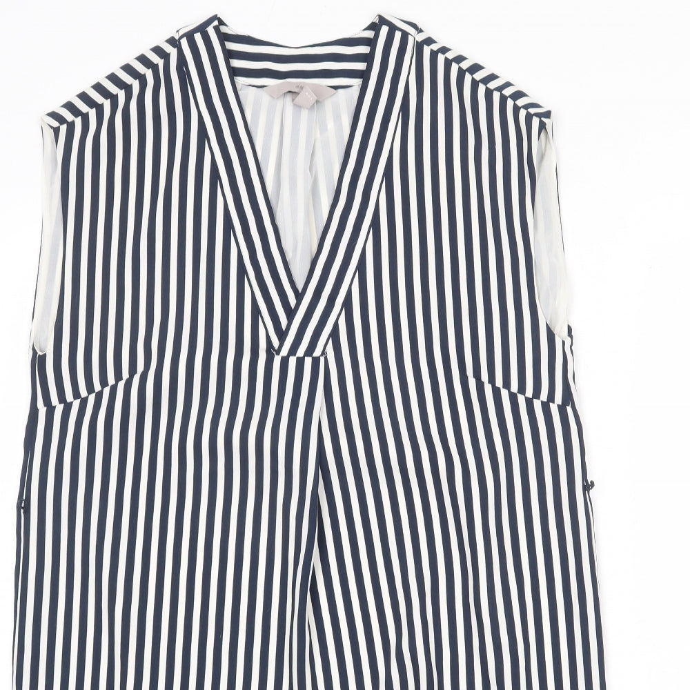 H&M Womens Blue Striped Polyester A-Line Size 10 V-Neck Pullover
