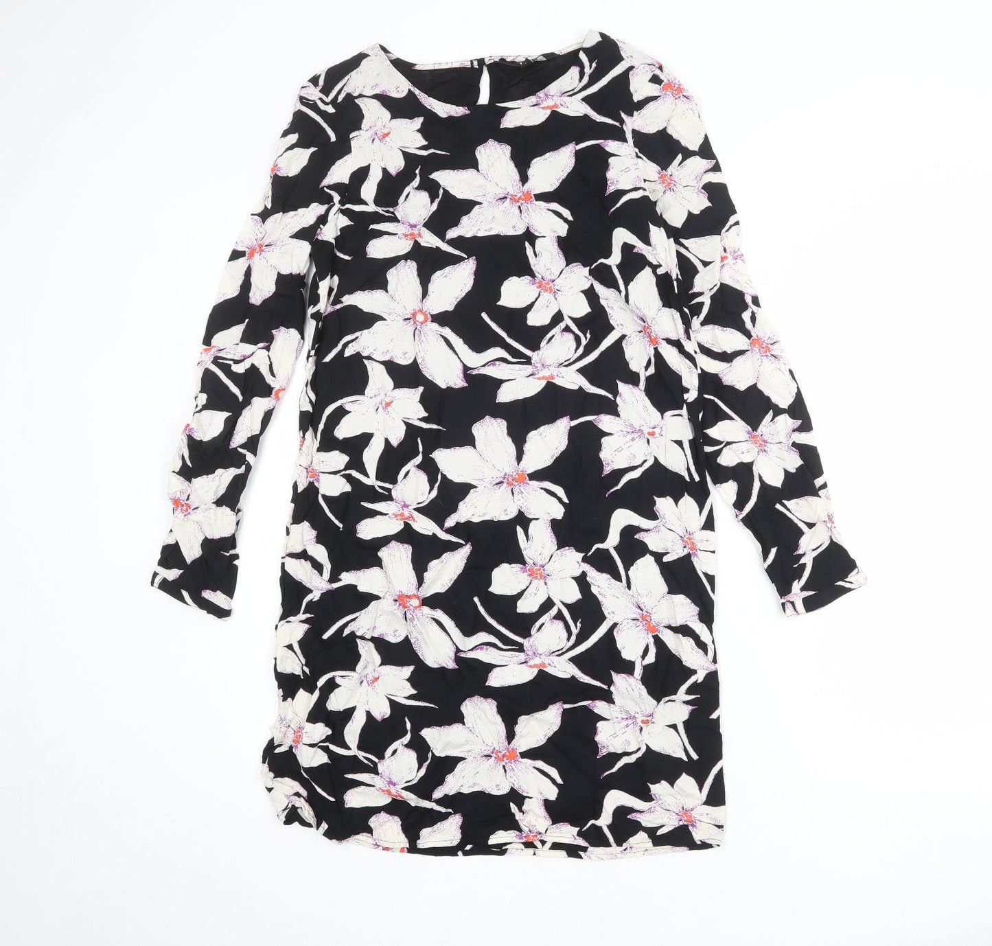 VERO MODA Womens Black Floral Polyester Shift Size S Round Neck Button