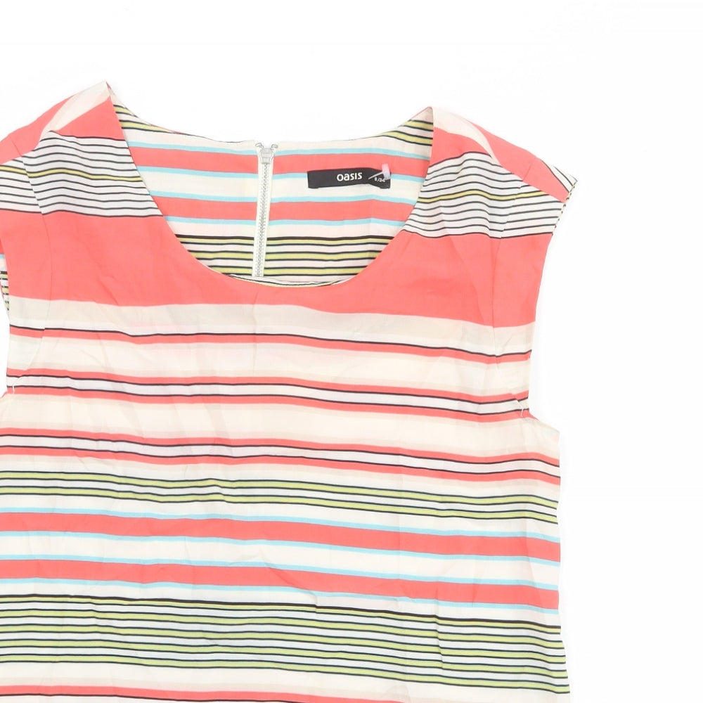 Oasis Womens Multicoloured Striped Polyester Basic Blouse Size XS Boat Neck