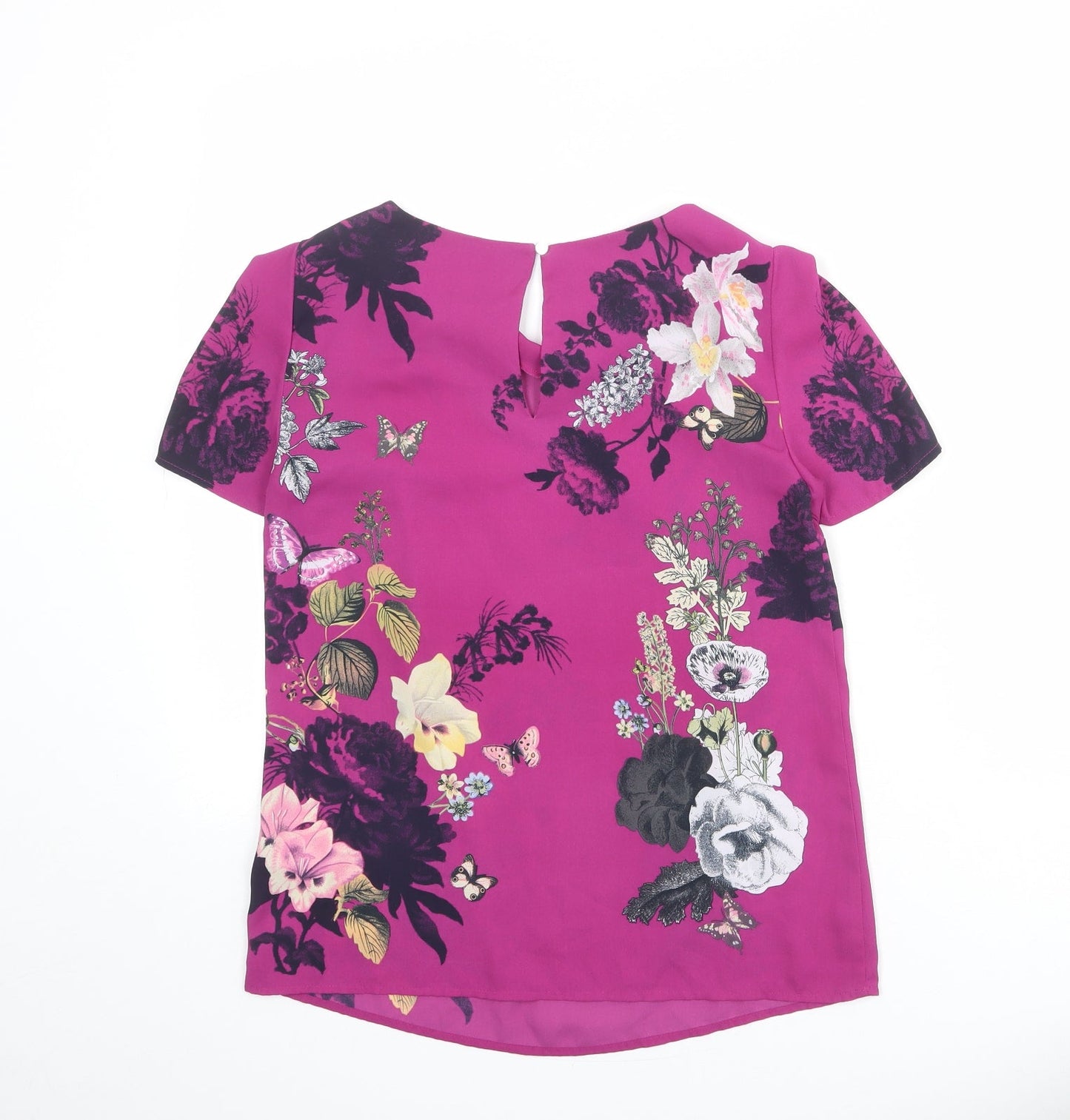 Oasis Womens Purple Floral Polyester Basic Blouse Size 8 Boat Neck
