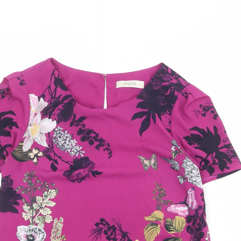Oasis Womens Purple Floral Polyester Basic Blouse Size 8 Boat Neck