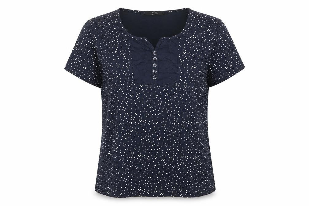 Bonmarché Womens Black Polka Dot 100% Cotton Basic T-Shirt Size L Round Neck