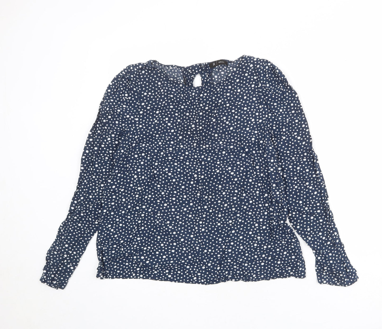 La Redoute Womens Blue Polka Dot Polyester Basic Blouse Size 12 Boat Neck