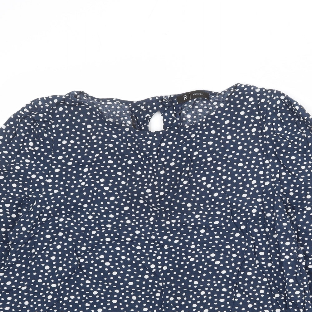 La Redoute Womens Blue Polka Dot Polyester Basic Blouse Size 12 Boat Neck
