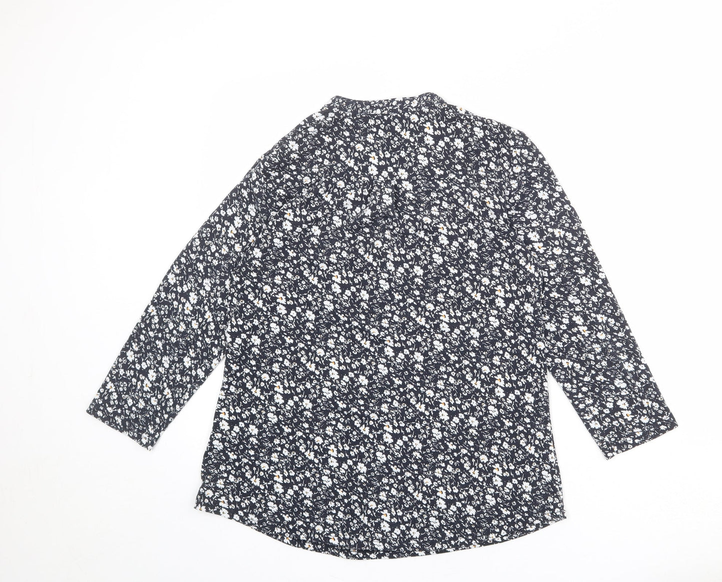 Cerulean Collection Womens Blue Floral Polyester Basic T-Shirt Size S V-Neck