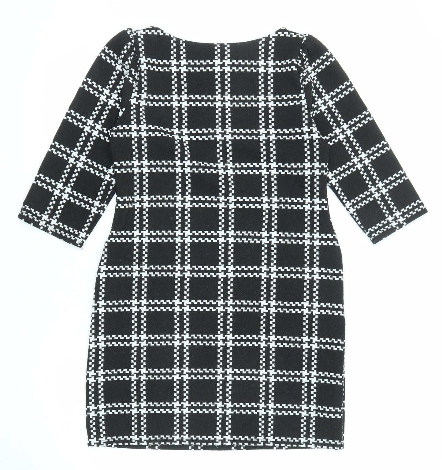 New Look Womens Black Geometric Polyester Shift Size 10 Round Neck Pullover