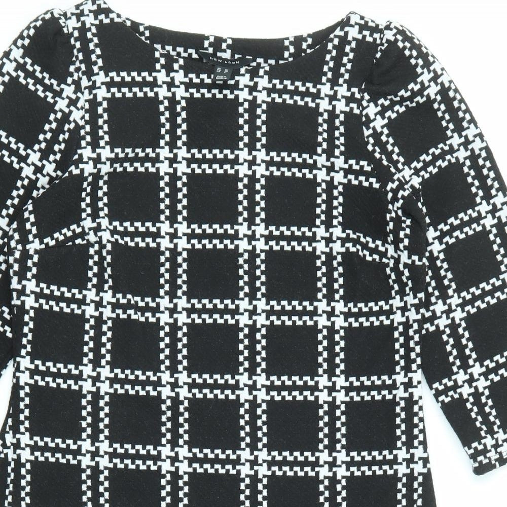 New Look Womens Black Geometric Polyester Shift Size 10 Round Neck Pullover
