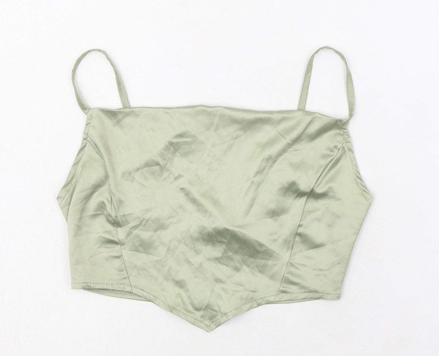 PRETTYLITTLETHING Womens Green Polyester Cropped Tank Size 4 Square Neck
