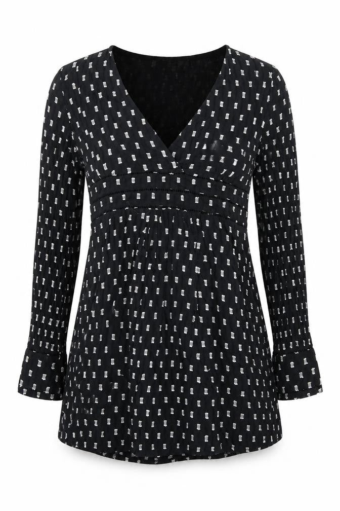 Zara Womens Black Geometric 100% Cotton A-Line Size XS V-Neck