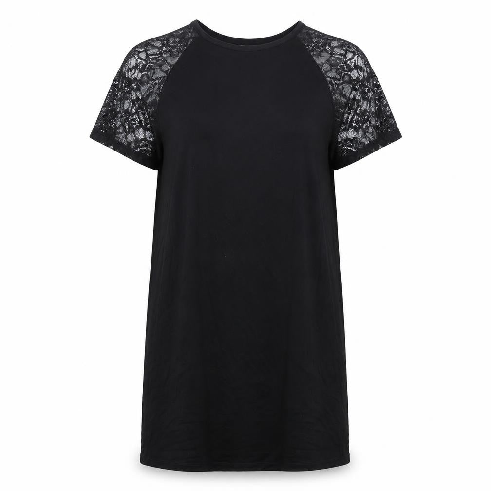 Front view of ASOS women’s black viscose t-shirt dress, size UK 10, round neck pullover