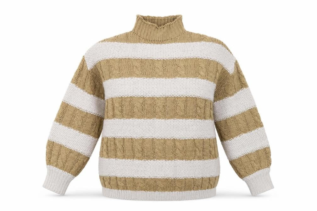 PRETTYLITTLETHING Womens Beige High Neck Striped Acrylic Pullover Jumper Size XS