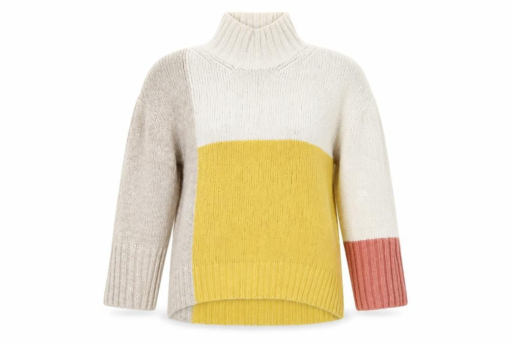 Marks and Spencer Womens Multicoloured High Neck Geometric Cotton Pullover Jumper Size M