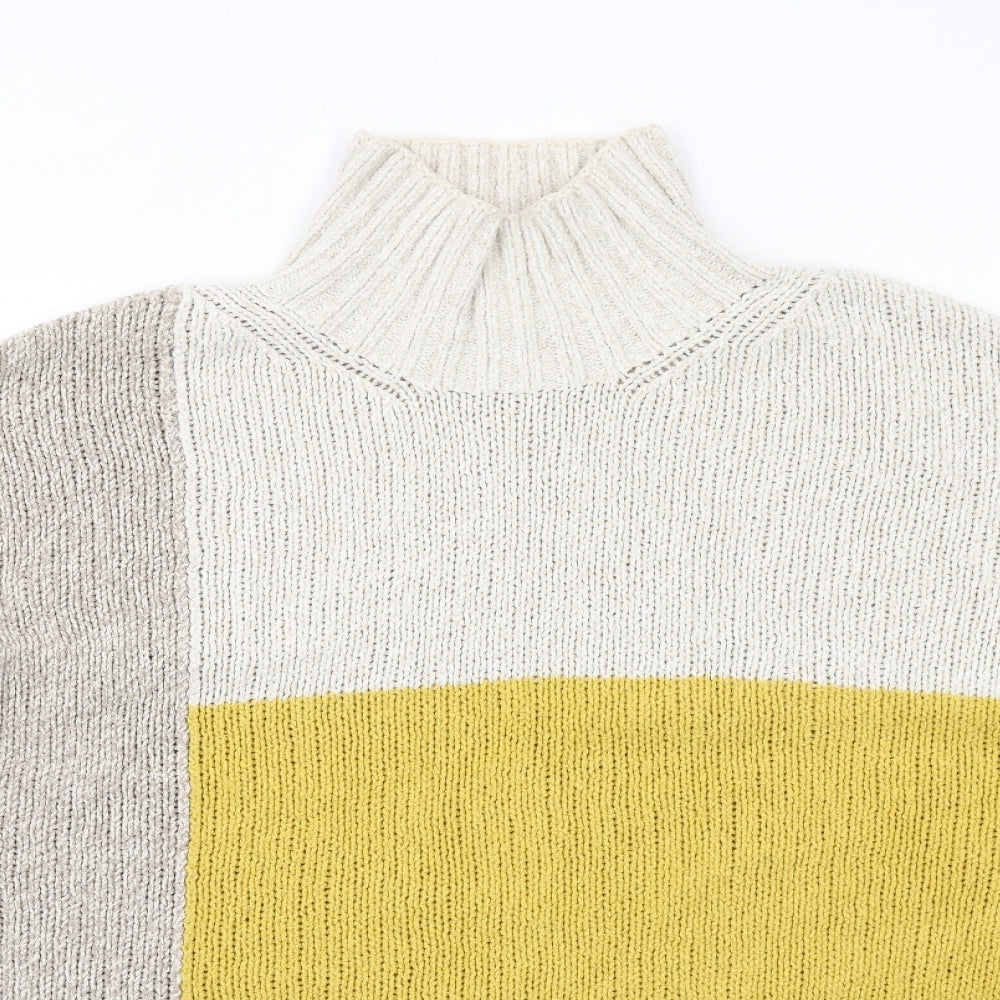 Marks and Spencer Womens Multicoloured High Neck Geometric Cotton Pullover Jumper Size M
