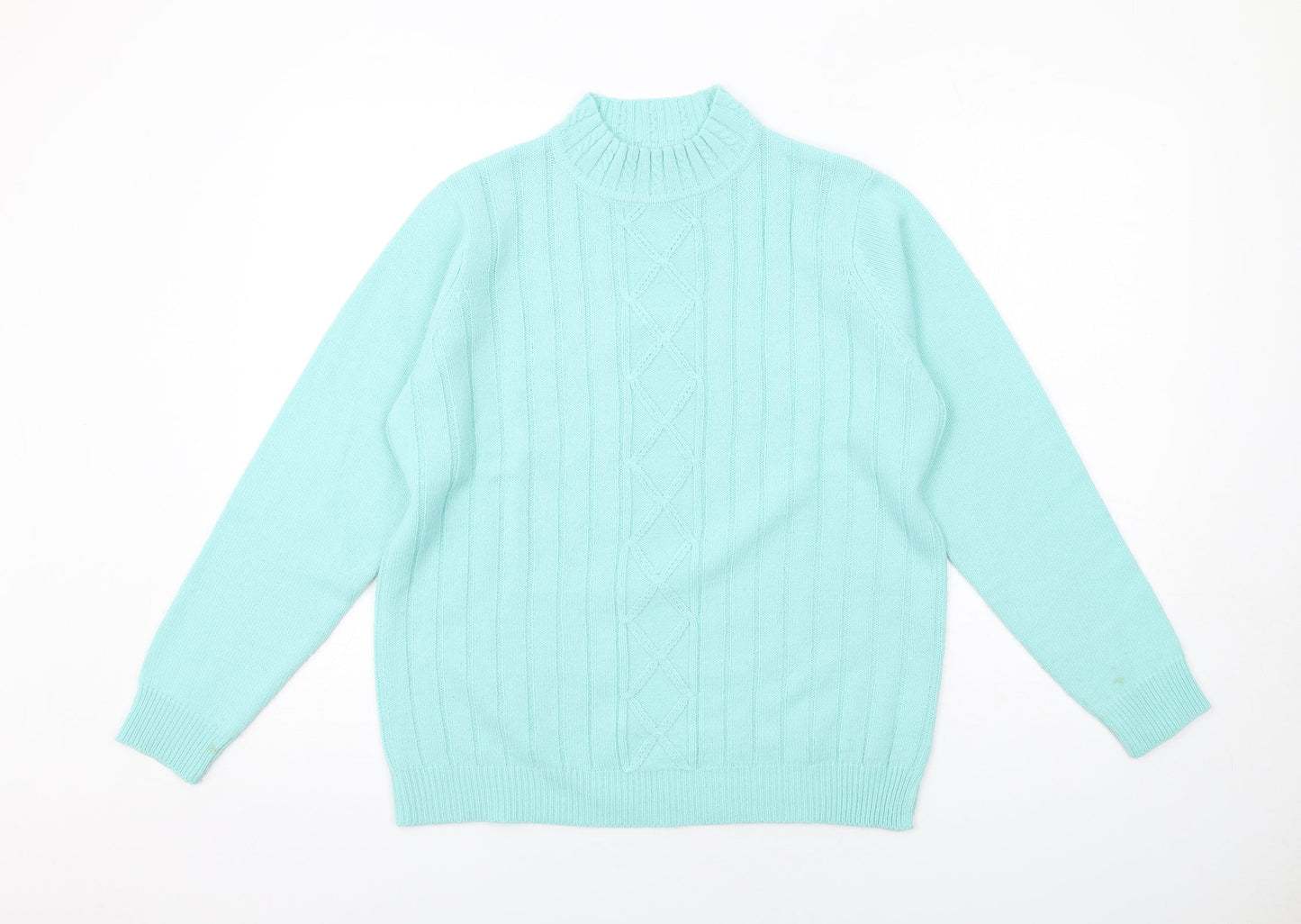 EWM Womens Blue Mock Neck Acrylic Pullover Jumper Size 14