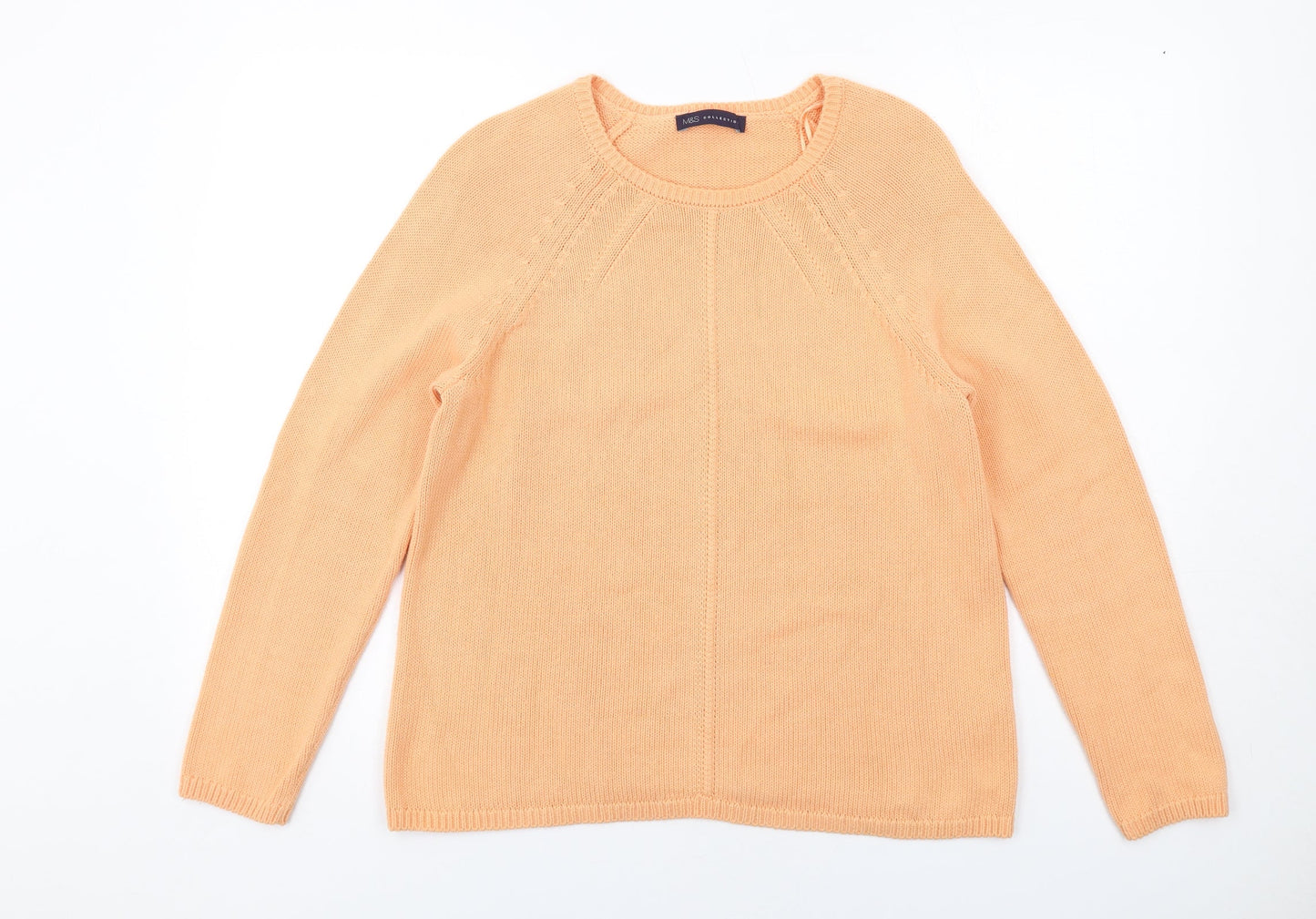Marks and Spencer Womens Orange Round Neck Cotton Pullover Jumper Size 14