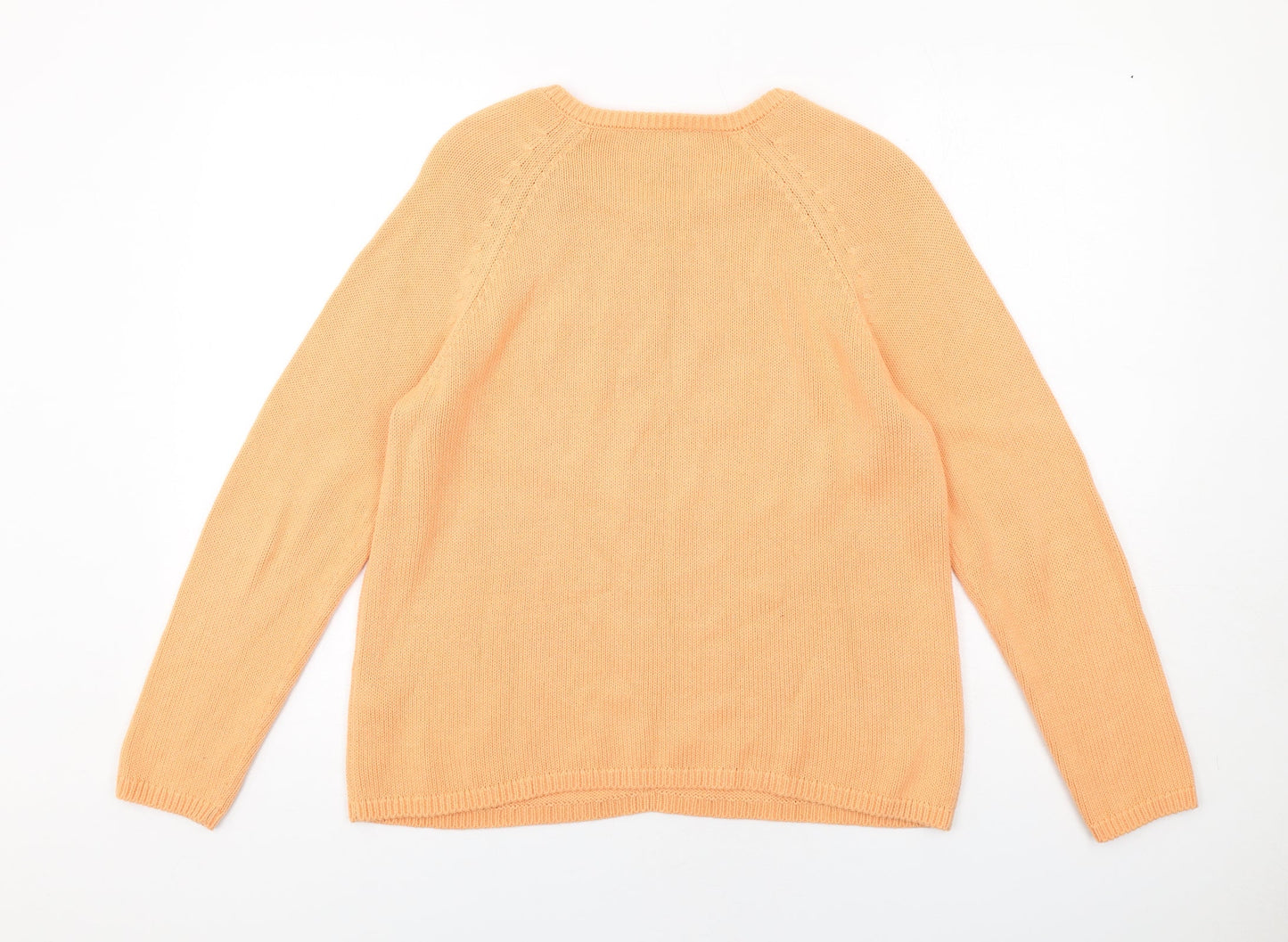 Marks and Spencer Womens Orange Round Neck Cotton Pullover Jumper Size 14