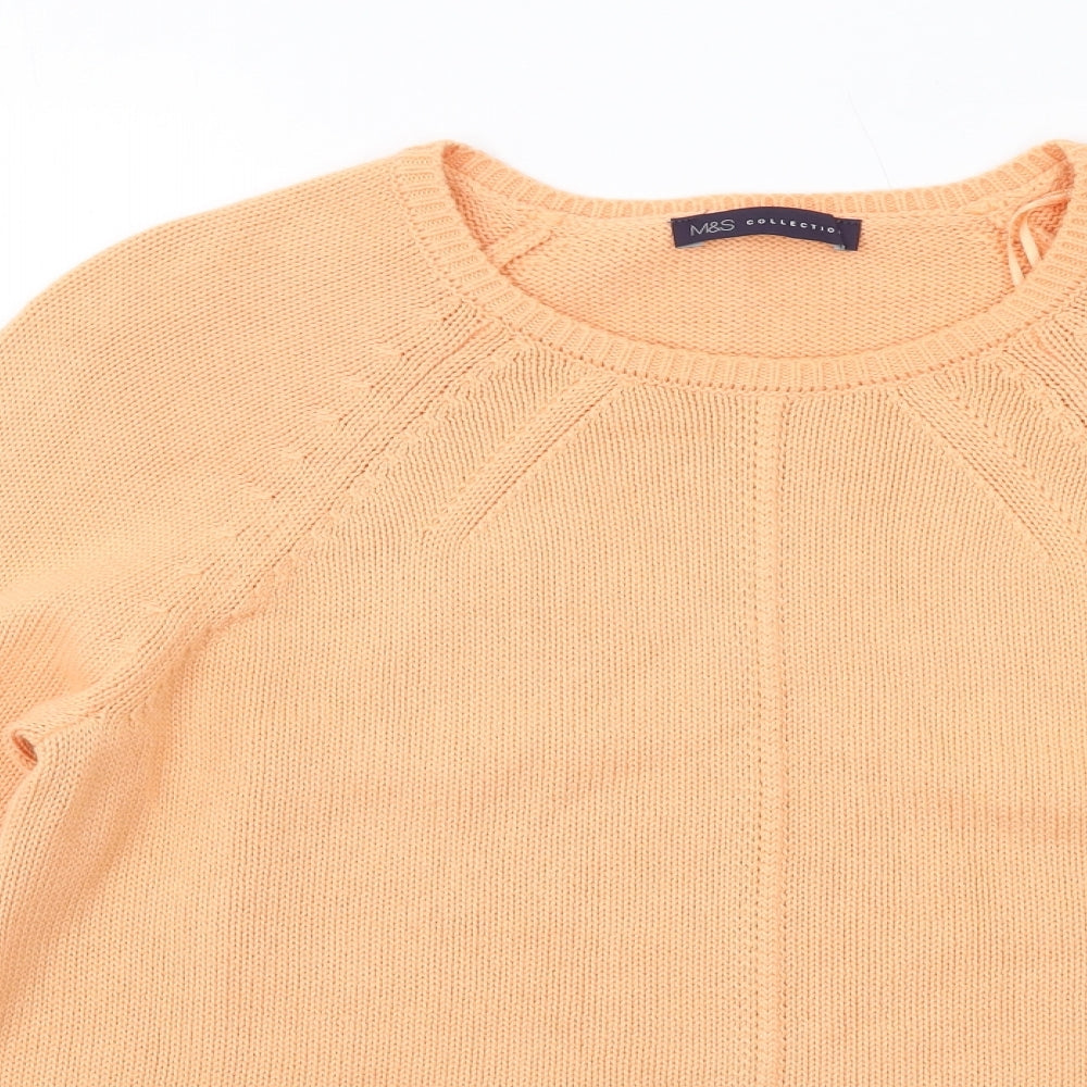 Marks and Spencer Womens Orange Round Neck Cotton Pullover Jumper Size 14