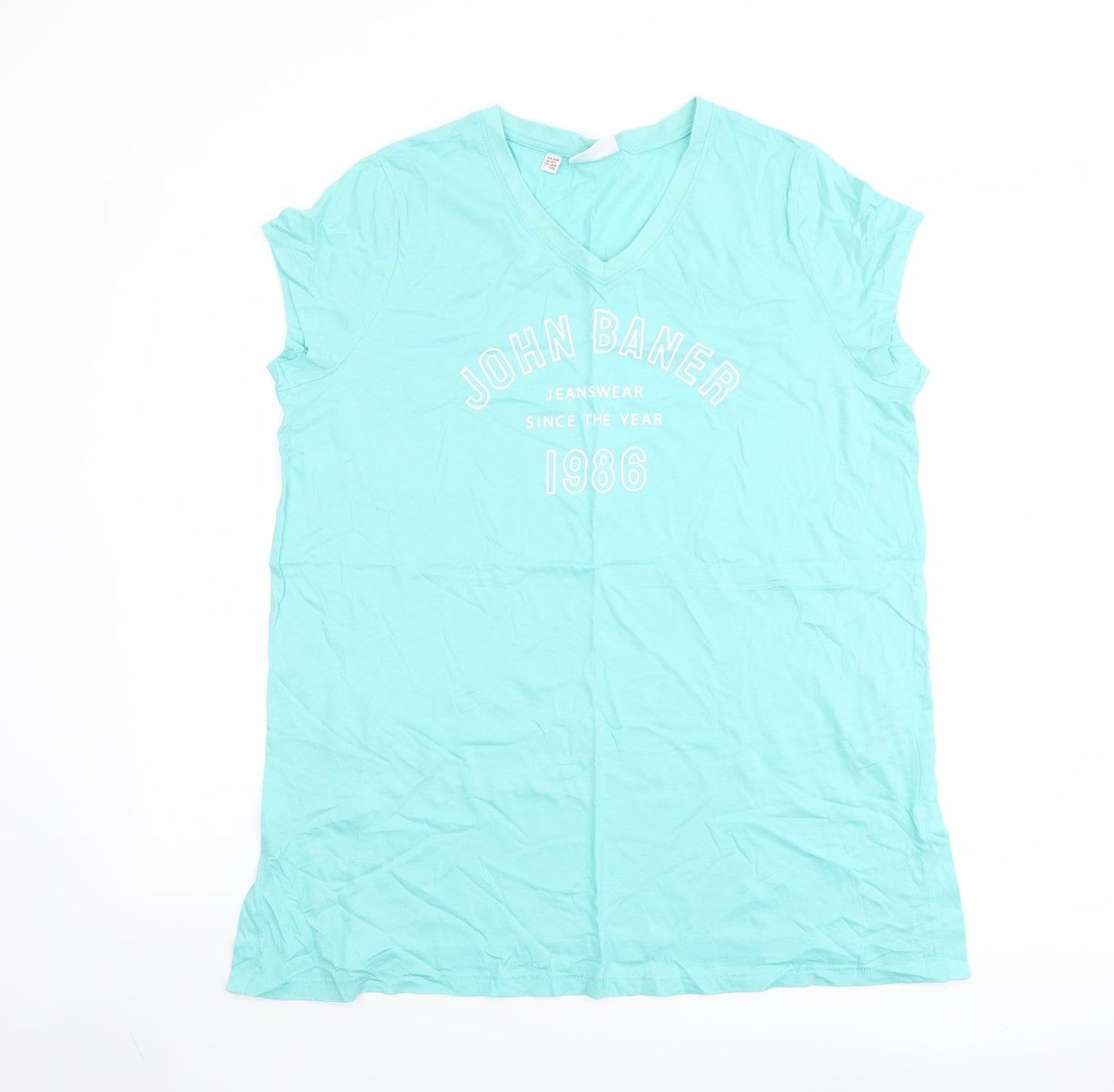 John Baner Womens Green Cotton Basic T-Shirt Size L V-Neck