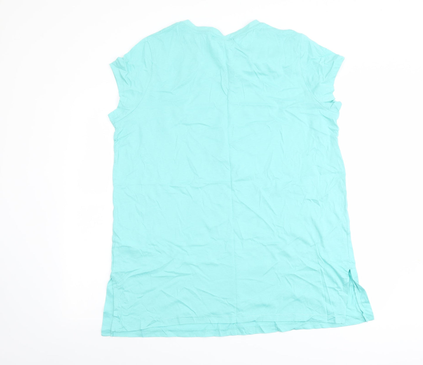 John Baner Womens Green Cotton Basic T-Shirt Size L V-Neck