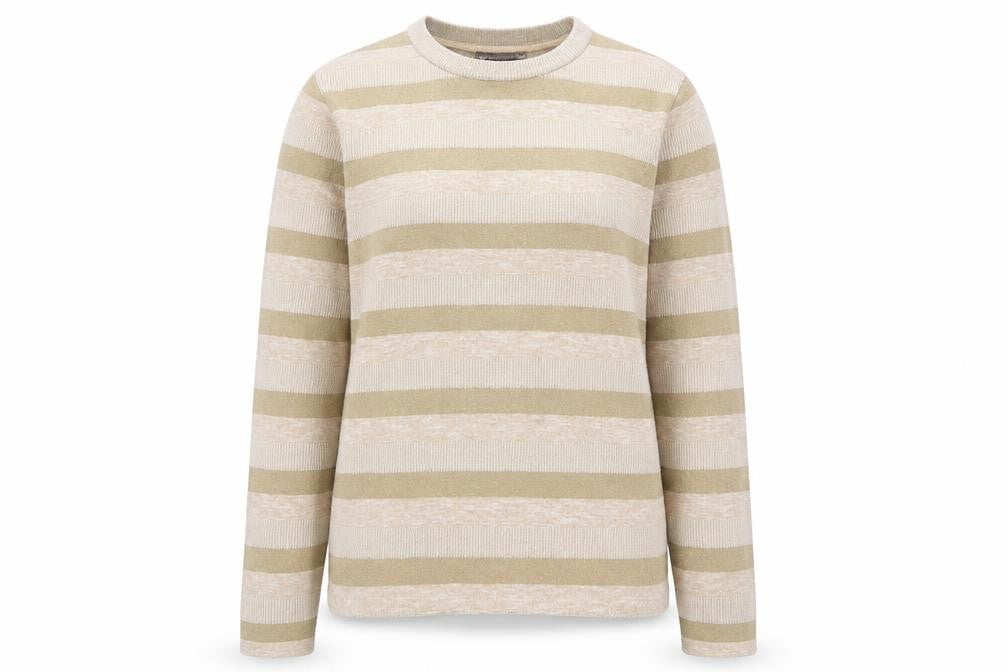 Marks and Spencer Womens Beige Round Neck Striped Polyester Pullover Jumper Size 14