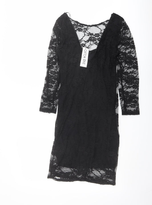 Catch One Womens Black Polyester Shift Size S V-Neck Pullover