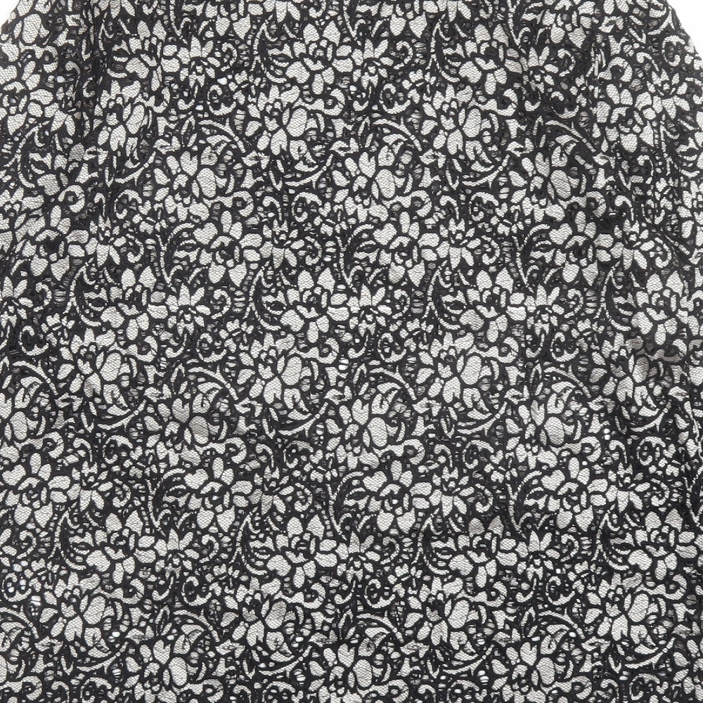 Marks and Spencer Womens Black Floral Polyamide Basic Blouse Size 12 Round Neck