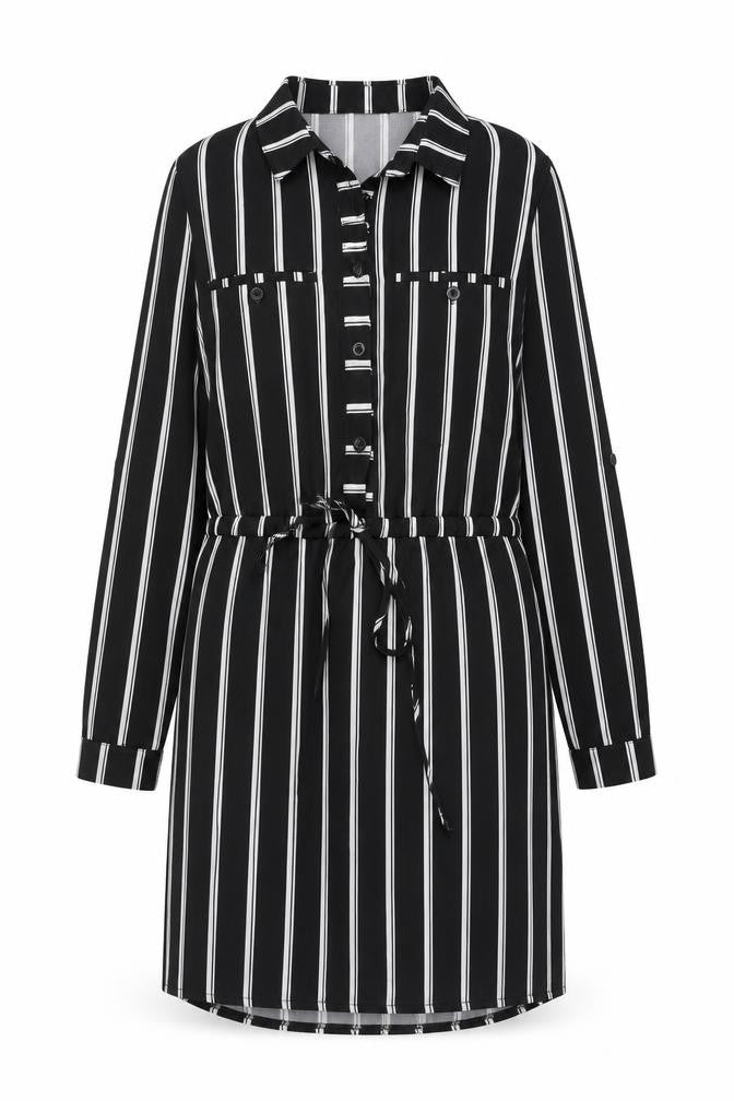 Missguided Womens Black Striped Polyester Shirt Dress Size 8 Collared Button