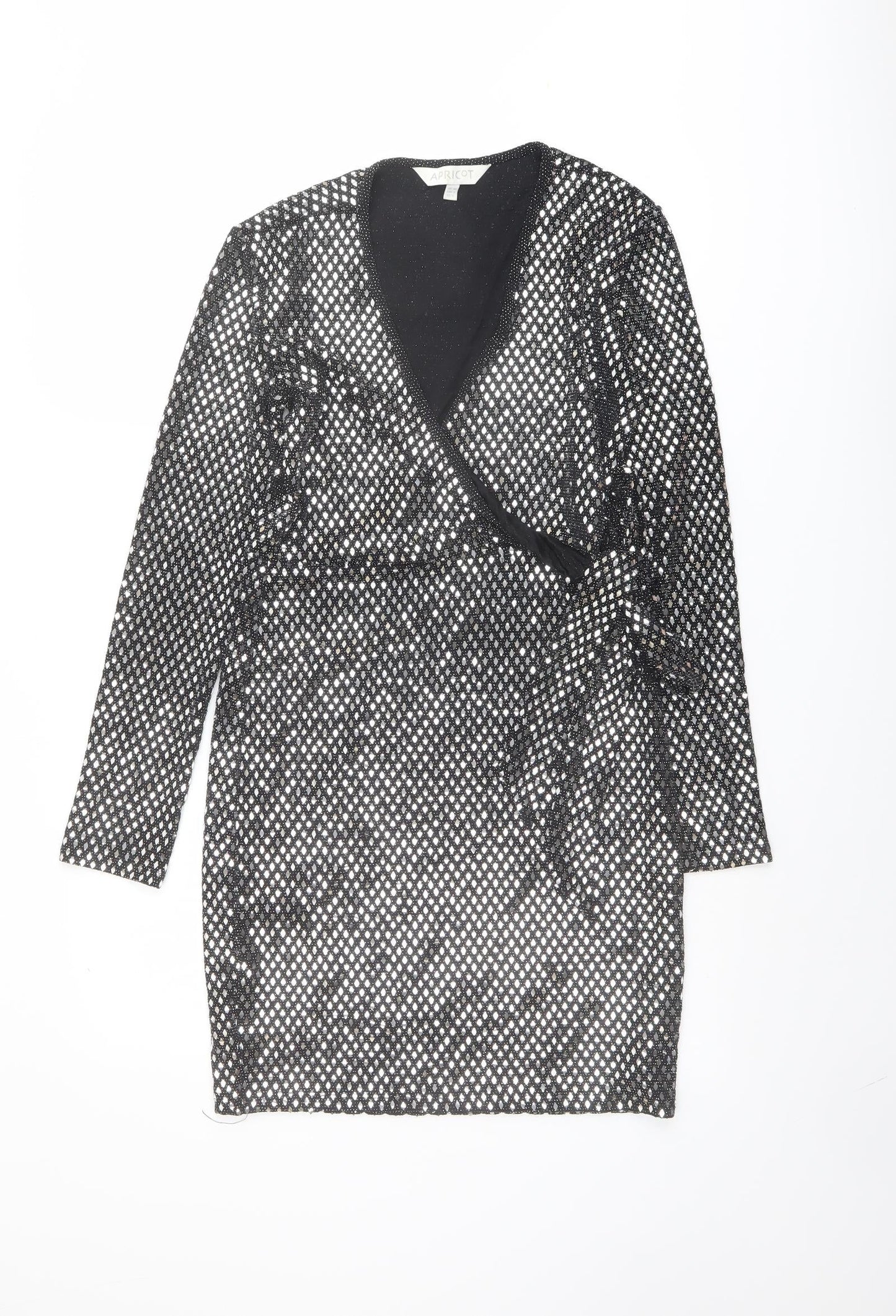 Apricot Womens Black Geometric Nylon A-Line Size L V-Neck Pullover