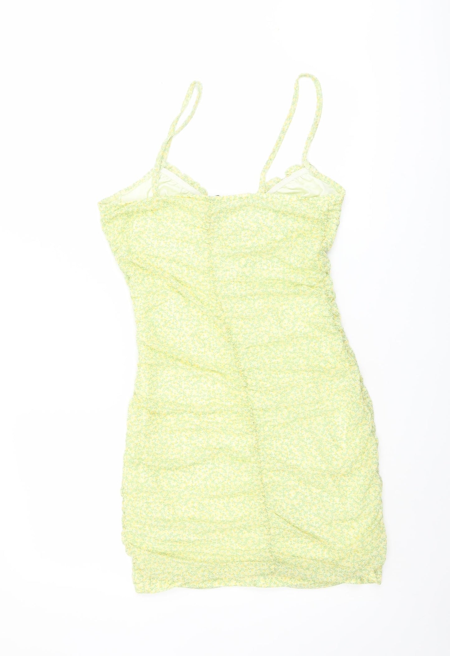 H&M Womens Green Floral Polyester Bodycon Size M V-Neck Pullover