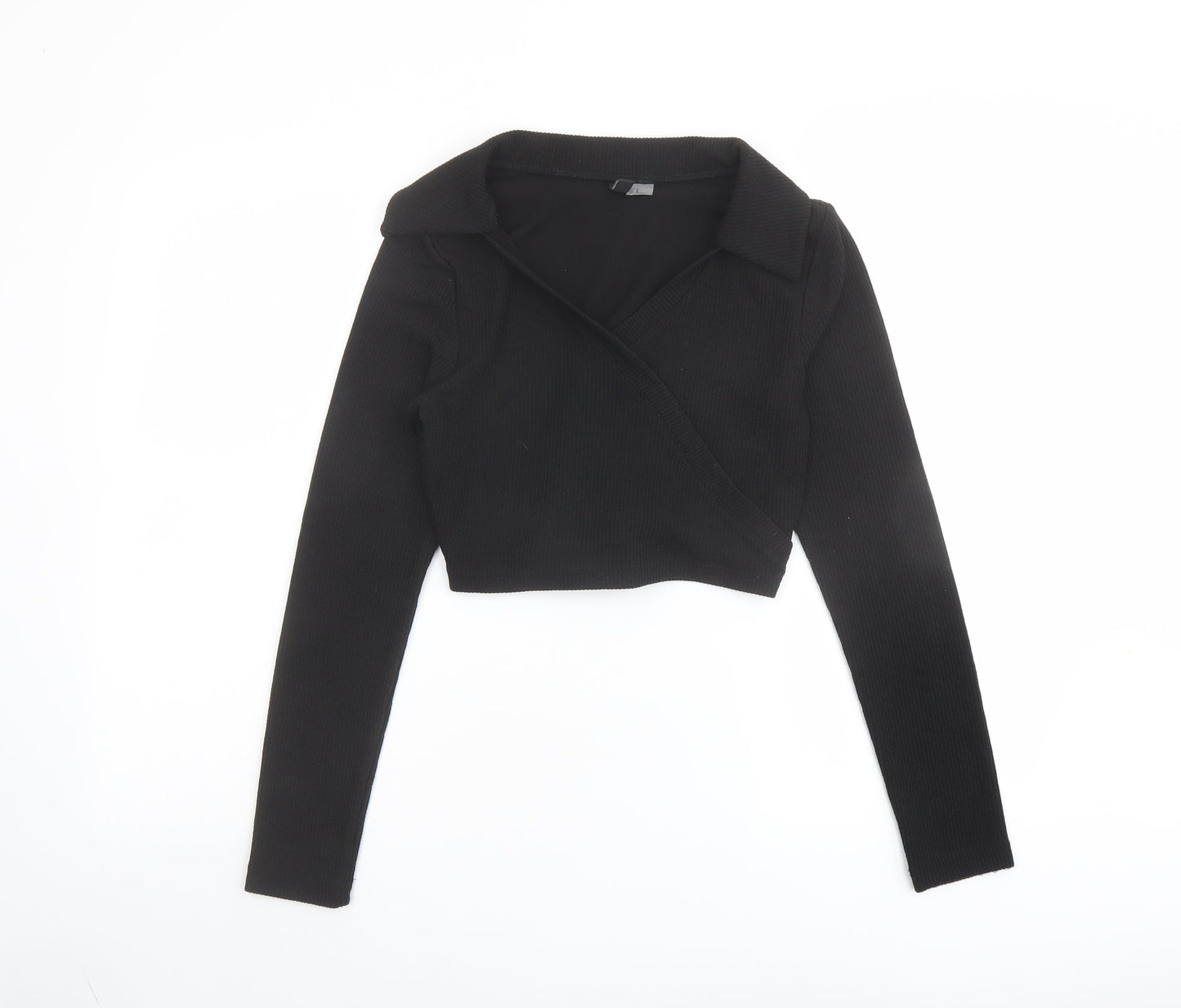 H&M Womens Black Polyester Cropped Polo Size M Collared