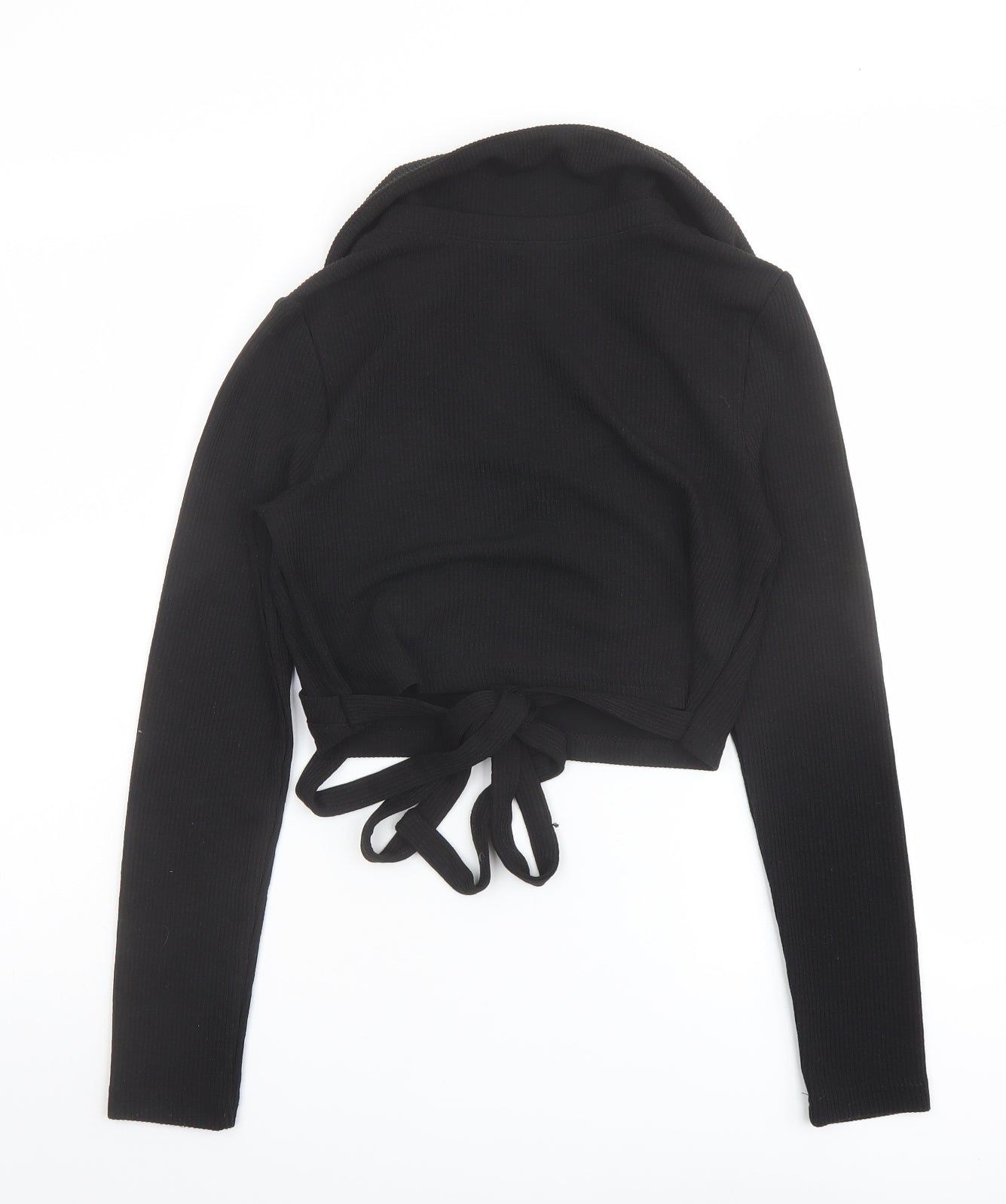 H&M Womens Black Polyester Cropped Polo Size M Collared