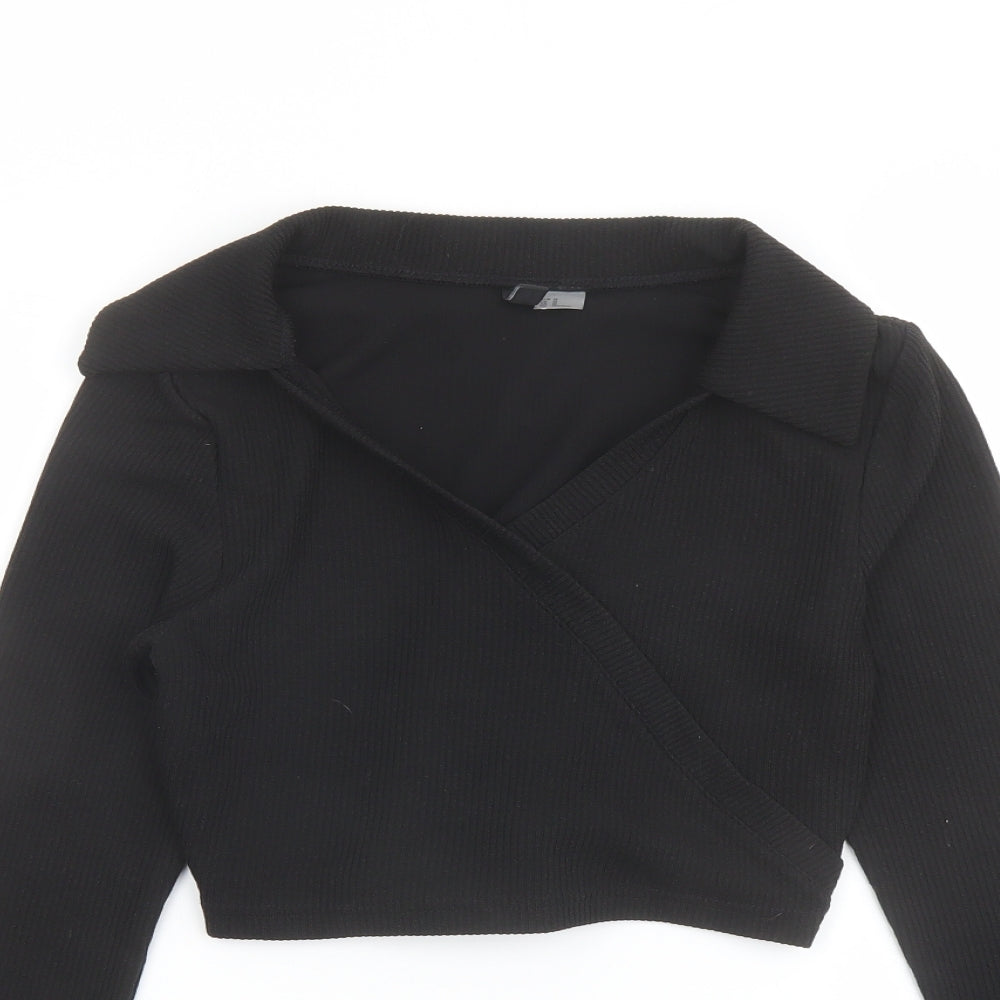H&M Womens Black Polyester Cropped Polo Size M Collared