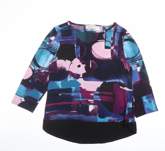 BASSINI Womens Multicoloured Geometric Polyester Basic Blouse Size 16 Boat Neck