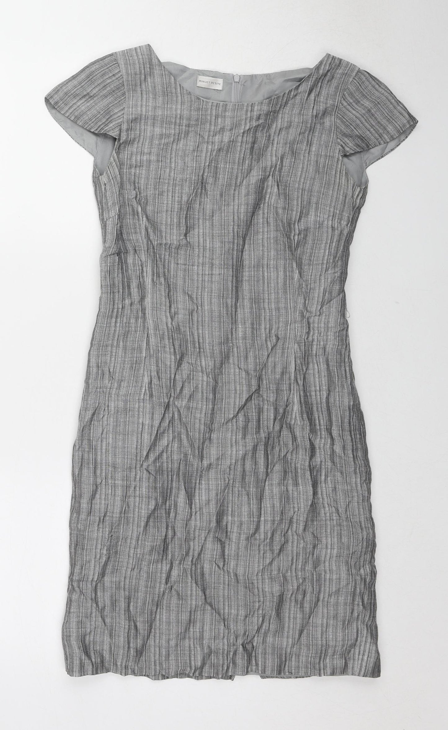 Minuet Womens Grey Striped Ramie Shift Size 8 Round Neck Zip