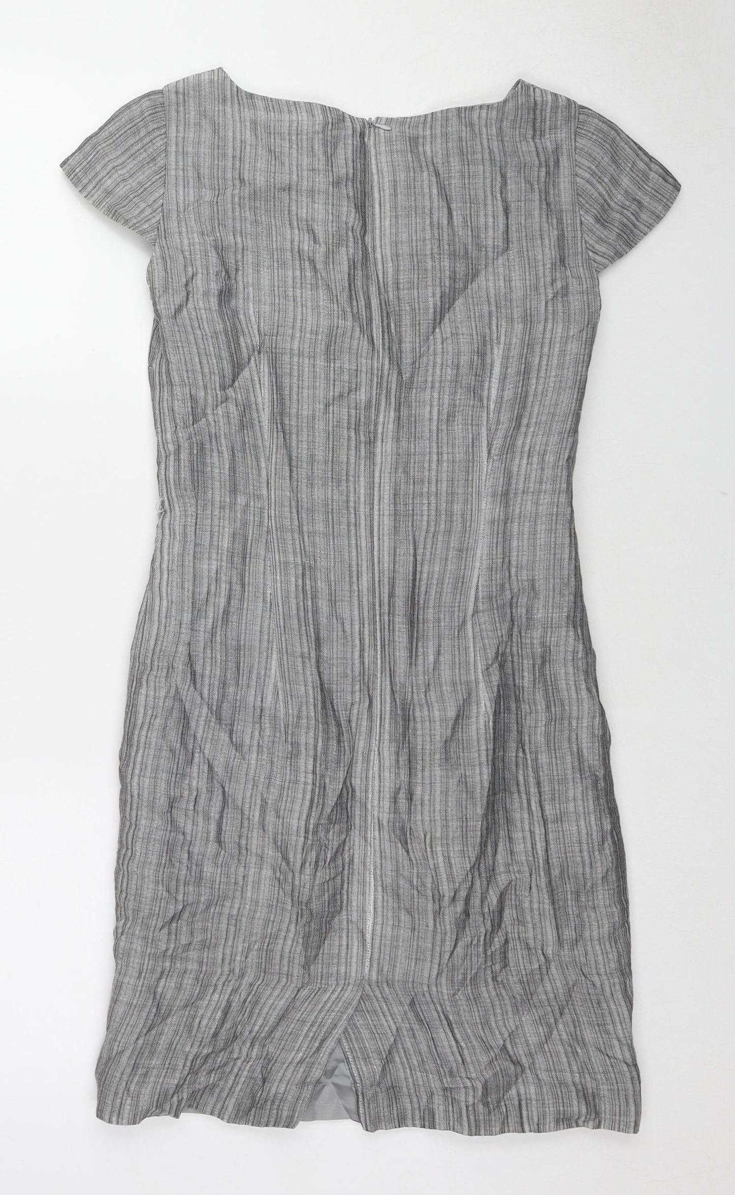 Minuet Womens Grey Striped Ramie Shift Size 8 Round Neck Zip
