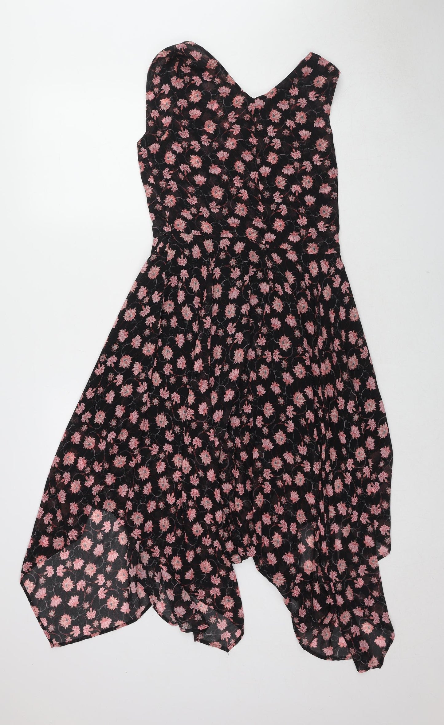 Topshop Womens Black Floral Polyester Wrap Dress Size 8 V-Neck Snap