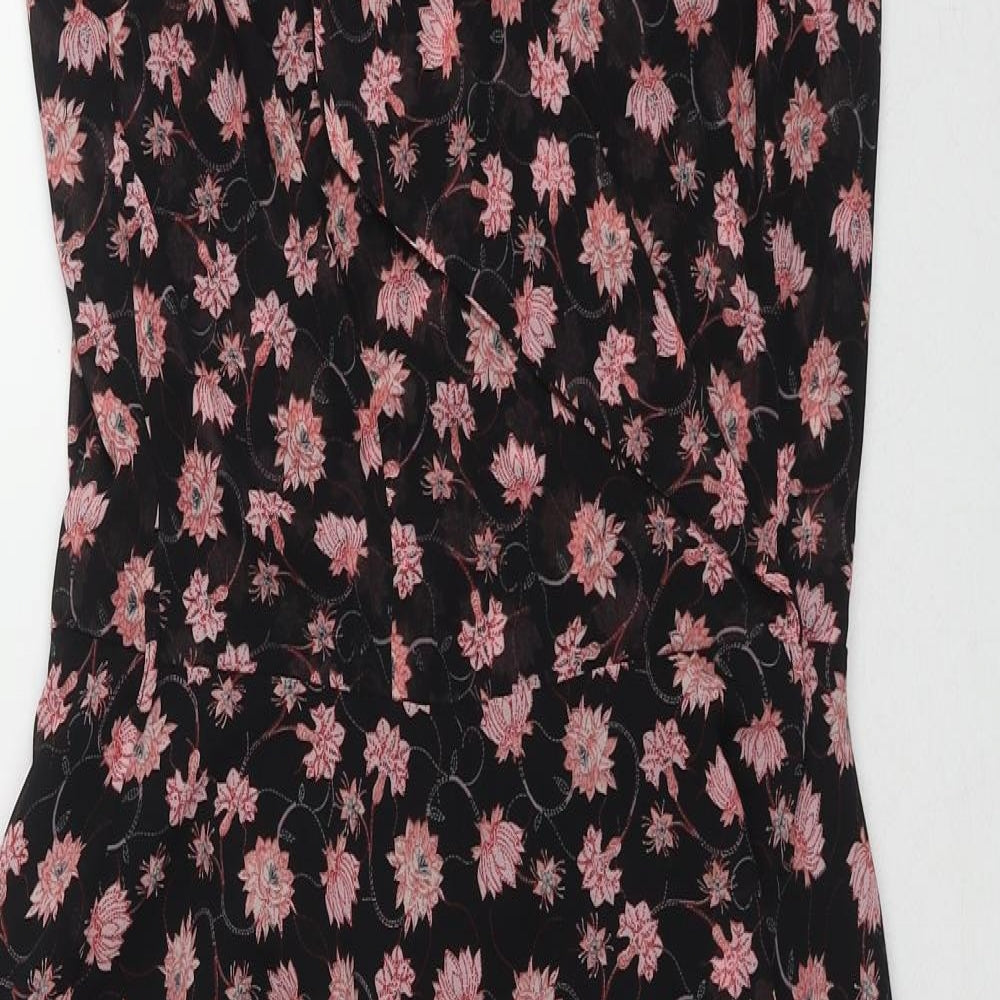 Topshop Womens Black Floral Polyester Wrap Dress Size 8 V-Neck Snap