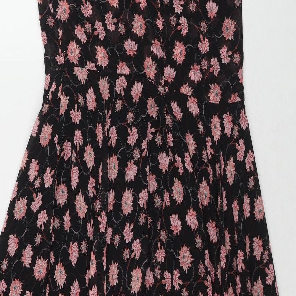 Topshop Womens Black Floral Polyester Wrap Dress Size 8 V-Neck Snap
