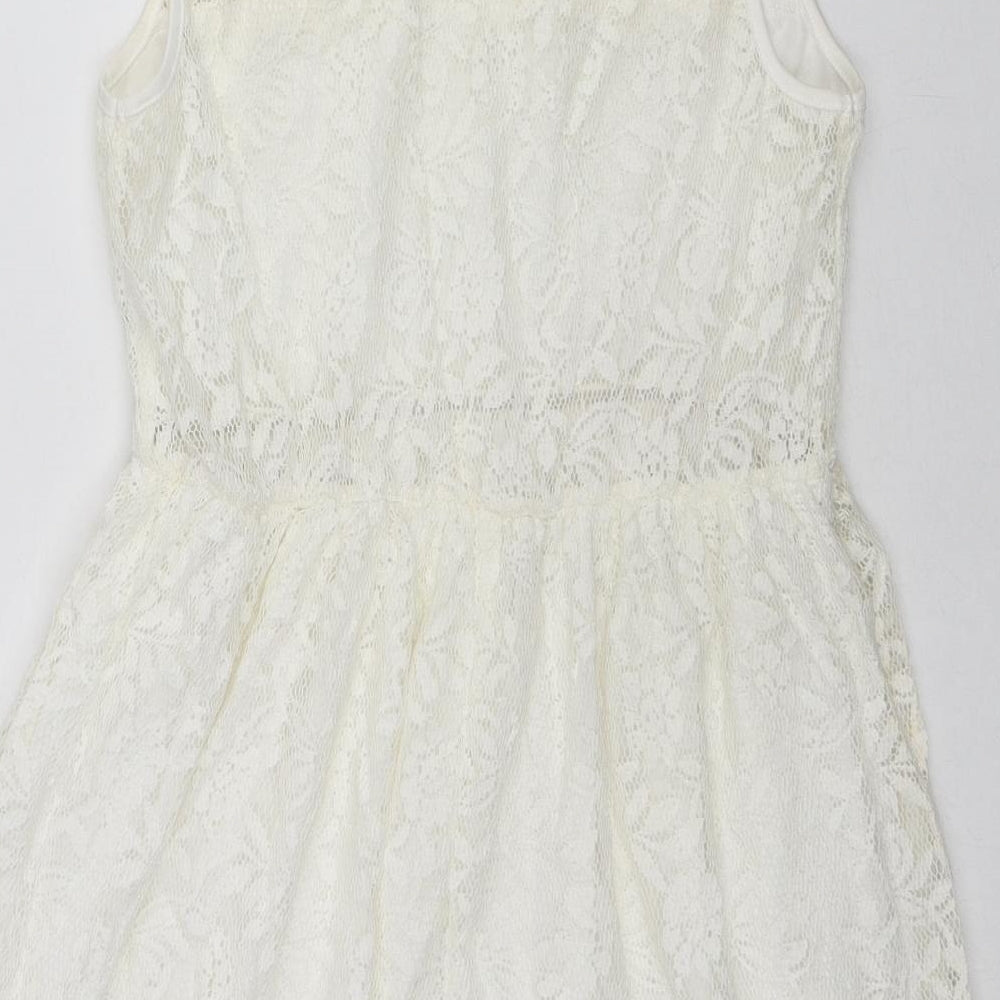 Okeysi Womens White Cotton A-Line Size M Round Neck Button