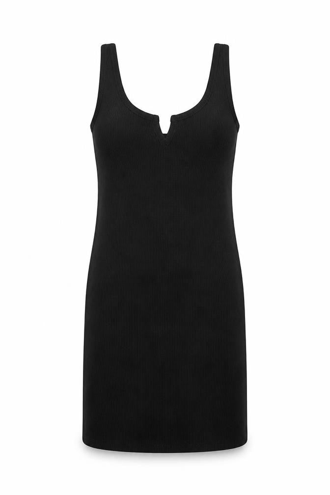 Topshop Womens Black Polyester Tank Dress Size 10 V-Neck Pullover