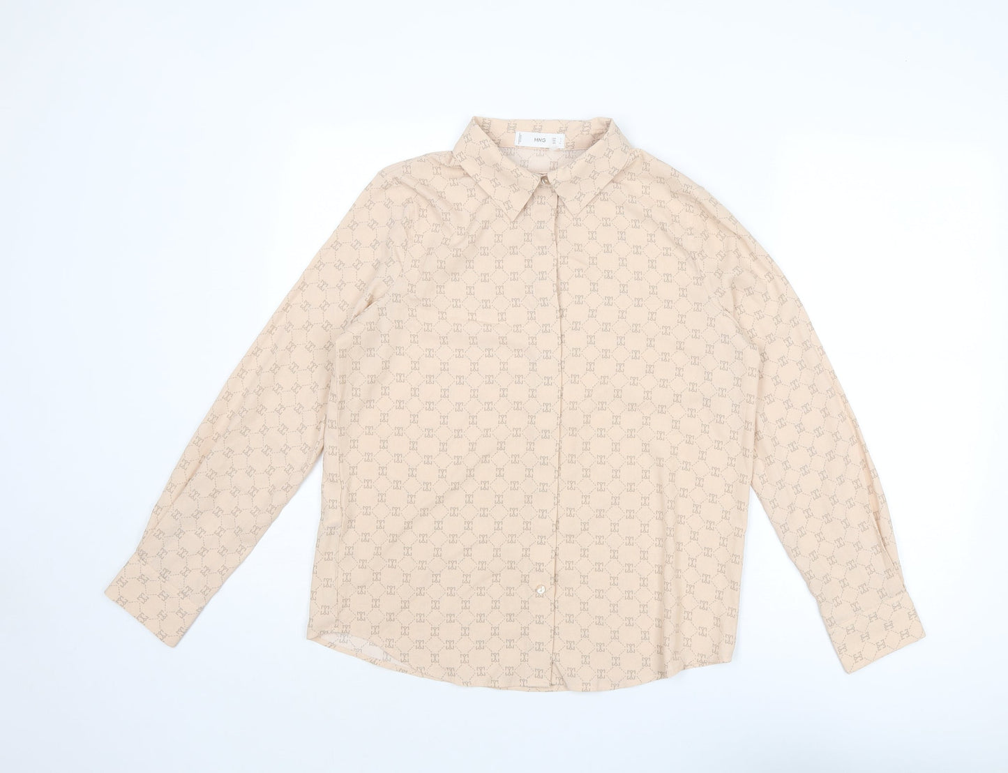 Mango Womens Pink Geometric Polyester Basic Button-Up Size 8 Collared
