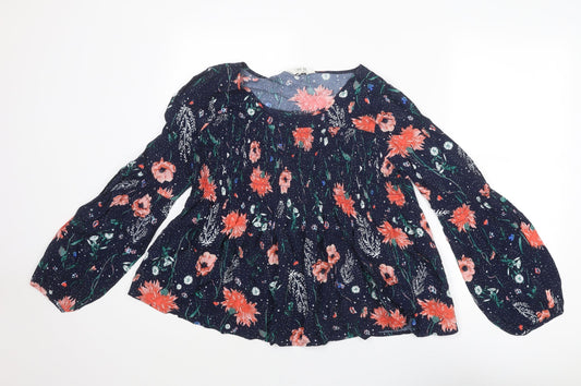 Nine by Savannah Miller Womens Blue Floral Viscose Basic Blouse Size 10 Boat Neck