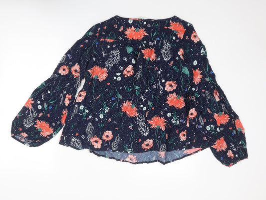 Nine by Savannah Miller Womens Blue Floral Viscose Basic Blouse Size 10 Boat Neck