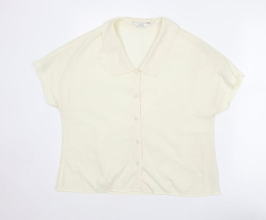 NEXT Womens Ivory Polyester Basic Button-Up Size 14 Collared