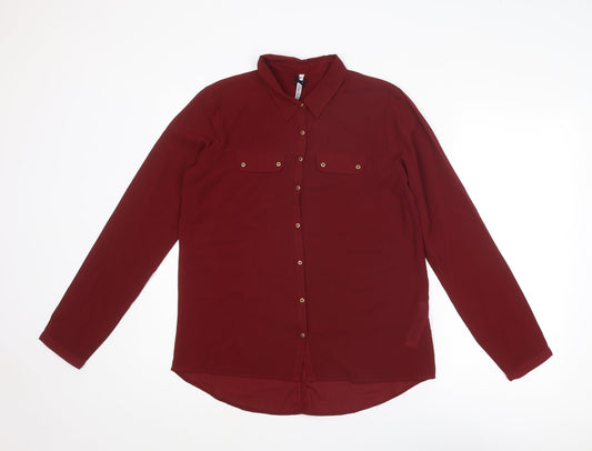 Stradivarius Womens Red Polyester Basic Button-Up Size M Collared