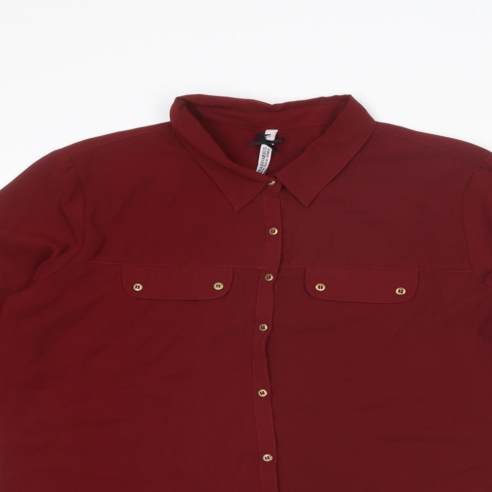Stradivarius Womens Red Polyester Basic Button-Up Size M Collared