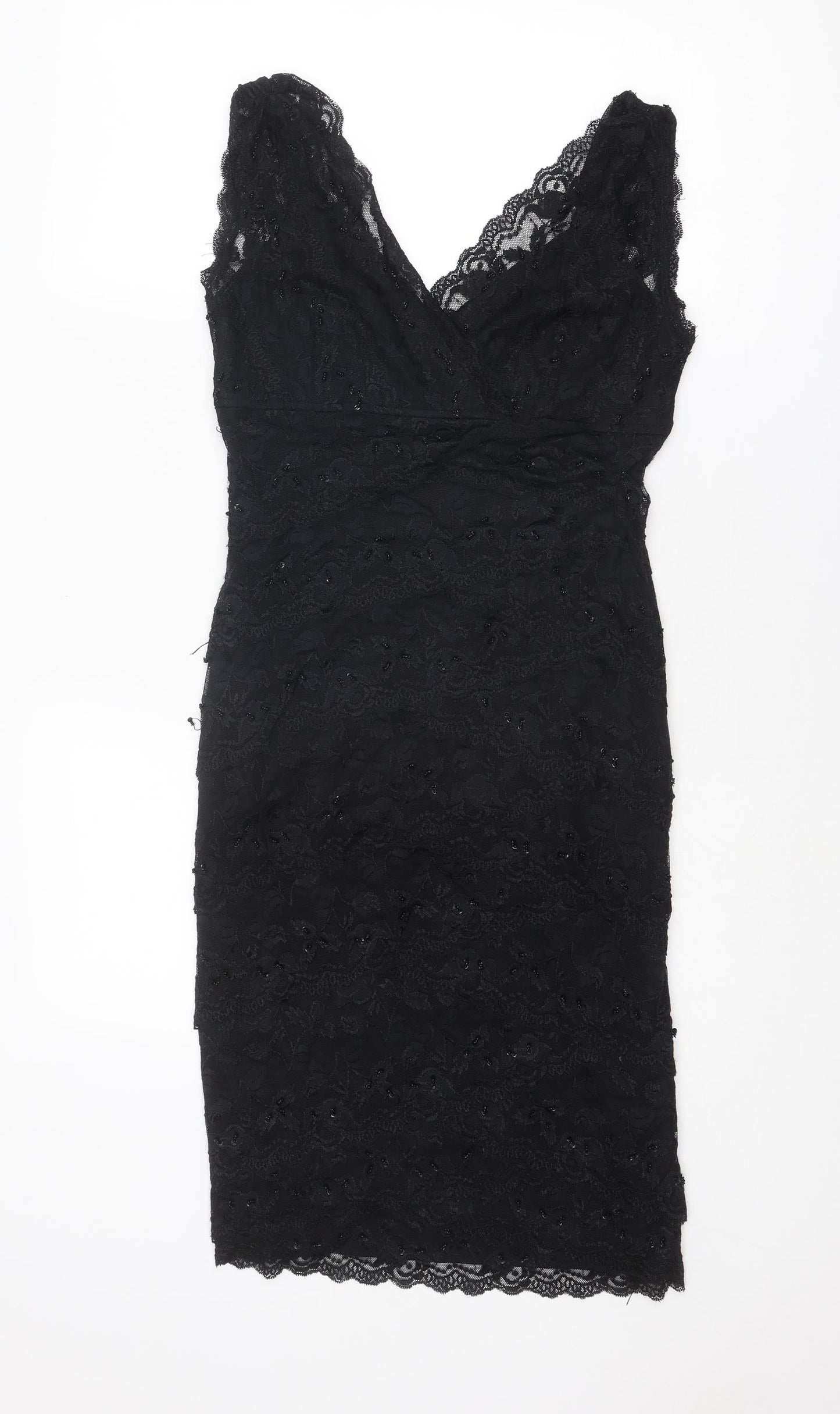 Marina Womens Black Geometric Nylon Shift Size 8 V-Neck Pullover