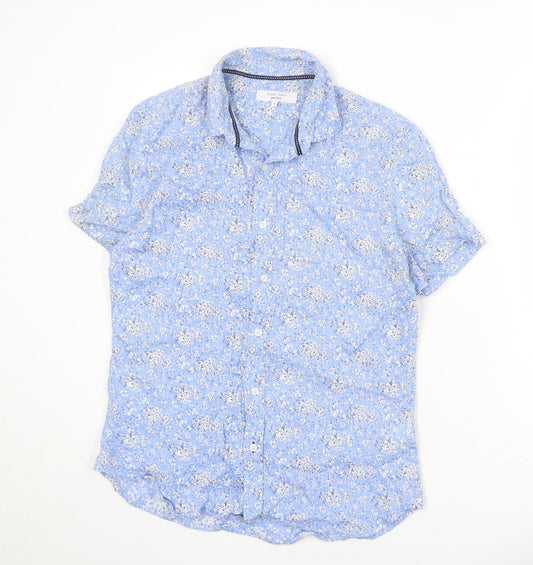 Nigel Hall Womens Blue Floral Linen Basic Button-Up Size M Collared