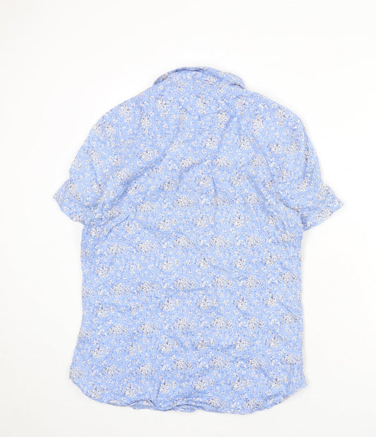 Nigel Hall Womens Blue Floral Linen Basic Button-Up Size M Collared