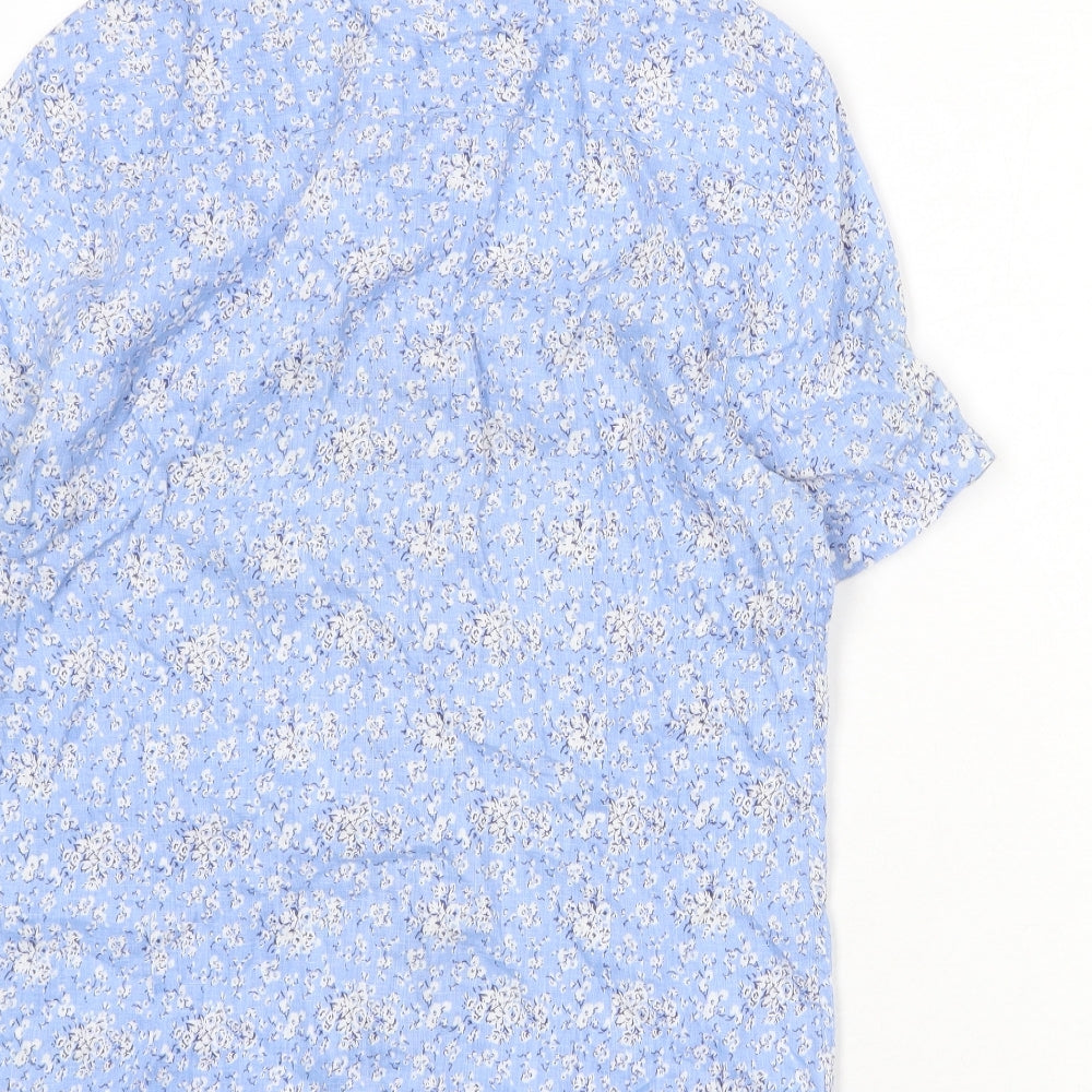 Nigel Hall Womens Blue Floral Linen Basic Button-Up Size M Collared